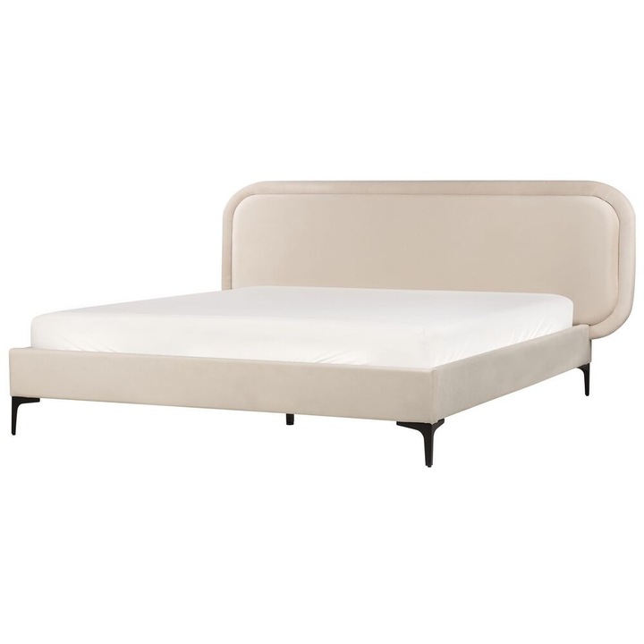 Világosbézs bársony franciaágy 160 x 200 cm Suzette