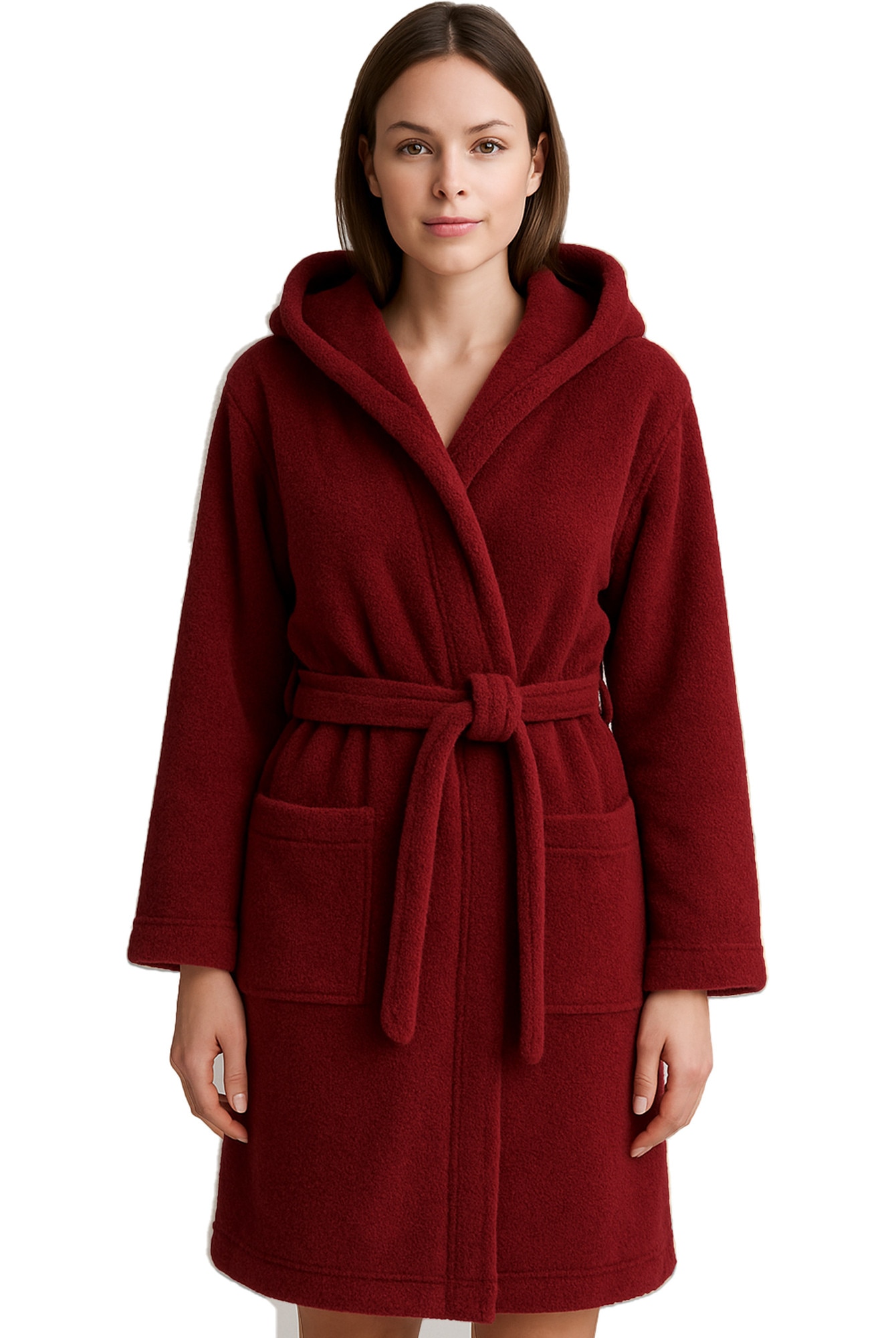 Halat de baie Cocolino cu gluga si buzunare, Modis, Pufos, calduros, confort premium, Rosu, L-XL INTL