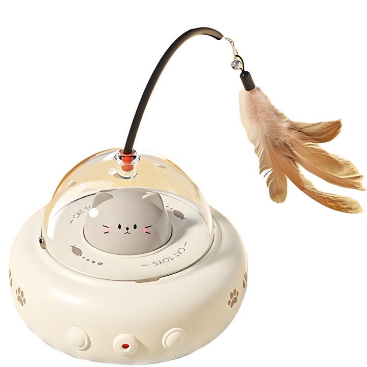 Jucarie cu Laser si Minge Mentolata pentru Pisici – Automata, Interactiva, 360° Rotire, Baterie Reincarcabila, Lumina Rosie + Minge Catnip, Relaxare si Exercitiu