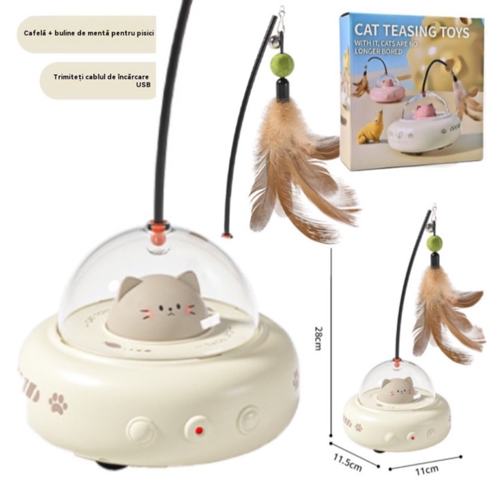 Лазерна играчка с ментова топка за котки – автоматична, интерактивна, въртене на 360°, презареждаща се батерия, червена светлина + топка с котешка мента, релакс и упражнения