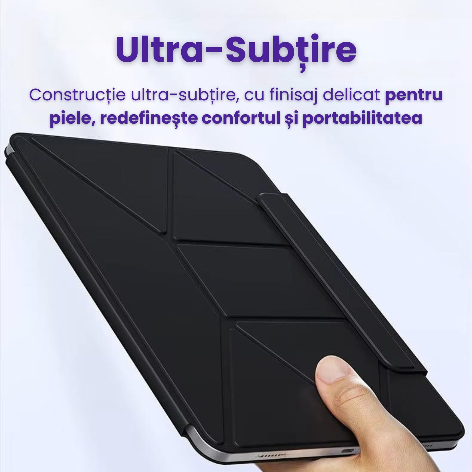 Husa de protectie Gelle pentru iPad Pro 11" M5 (2025), iPad Pro 11" M4 (2024), cu suport pentru stilou, husa inteligenta cu suport pliabil in 3 moduri, magnetica, ultra-subtire din piele, functie auto-wake, neagra