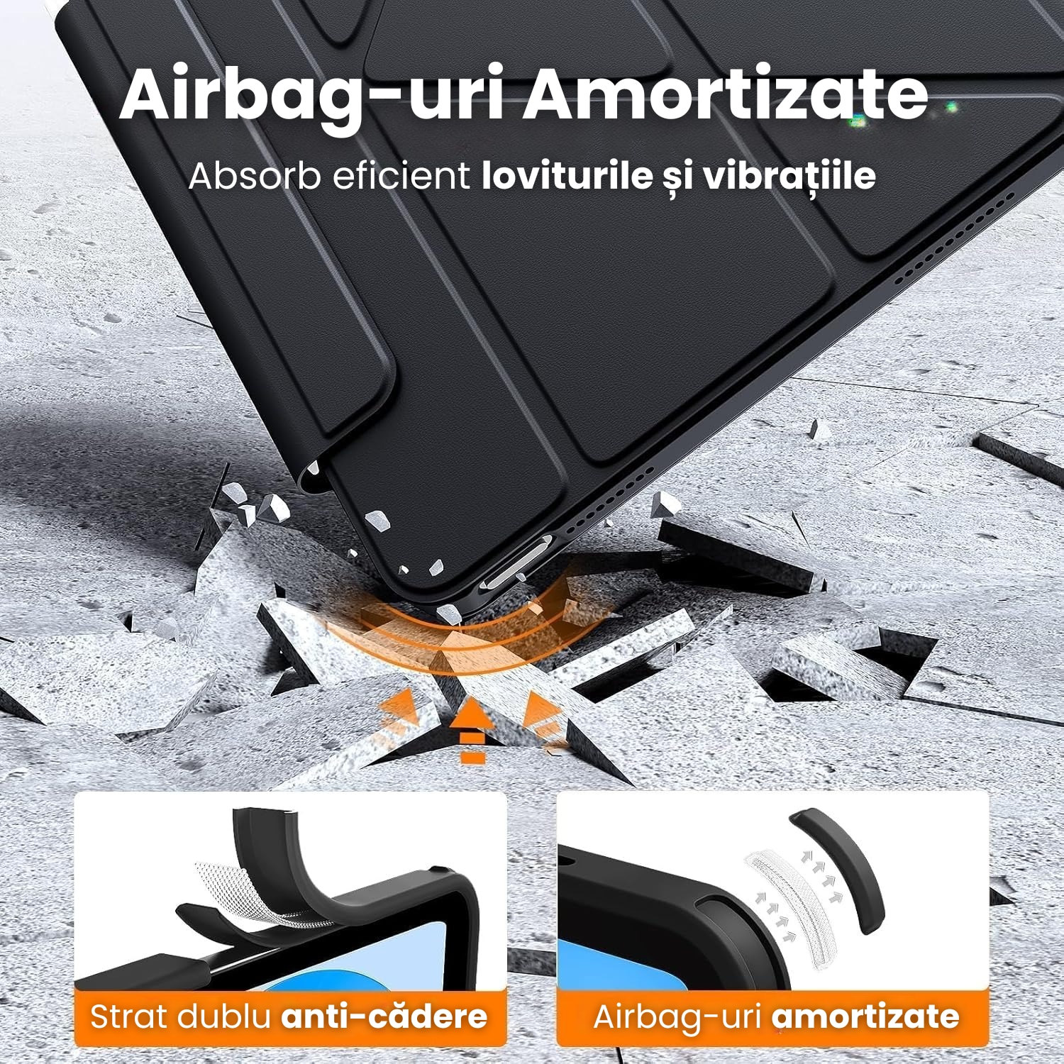Husa de protectie Gelle pentru iPad Pro 11" M5 (2025), iPad Pro 11" M4 (2024), cu suport pentru stilou, husa inteligenta cu suport pliabil in 3 moduri, magnetica, ultra-subtire din piele, functie auto-wake, neagra