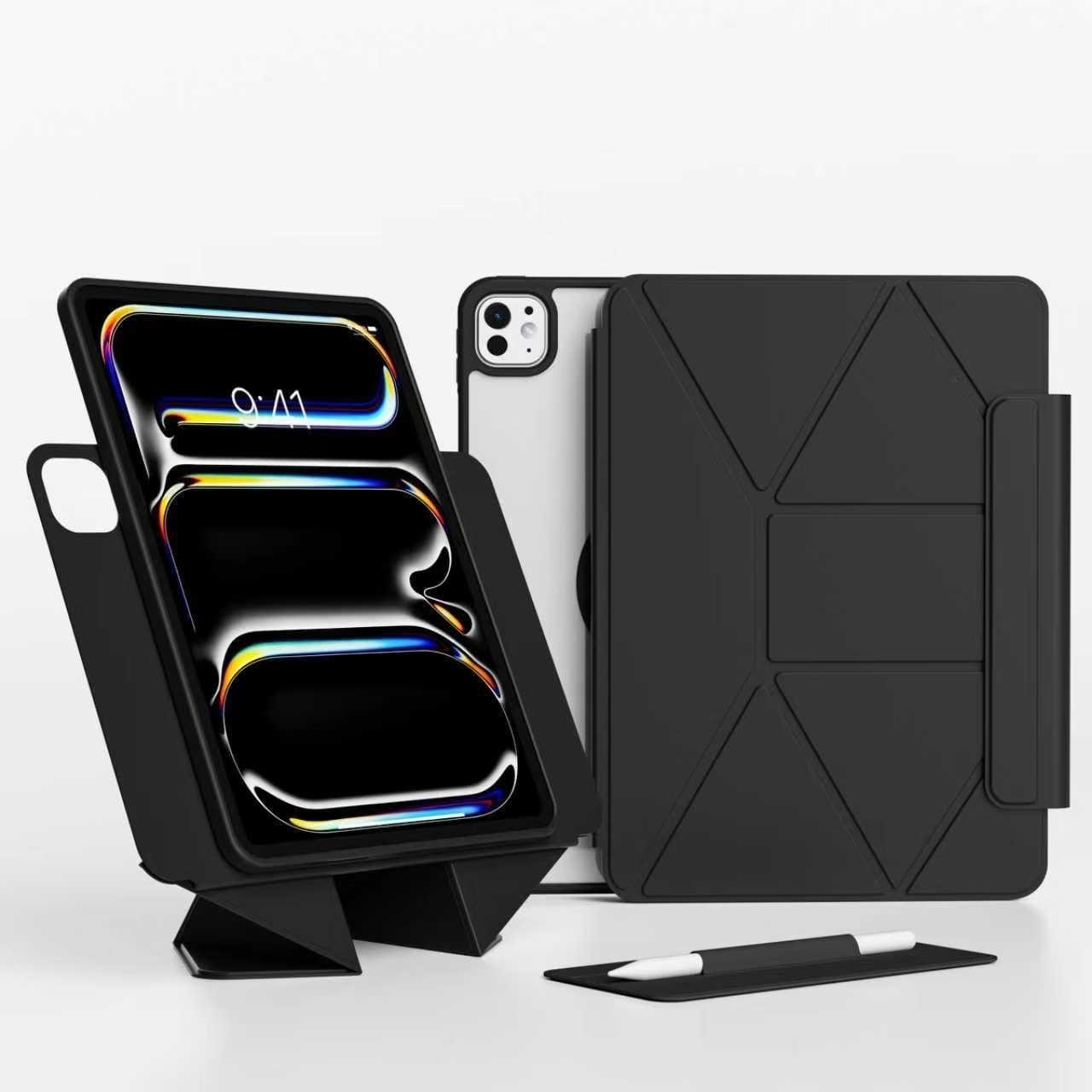 Husa de protectie Gelle pentru iPad Pro 11" M5 (2025), iPad Pro 11" M4 (2024), cu suport pentru stilou, husa inteligenta cu suport pliabil in 3 moduri, magnetica, ultra-subtire din piele, functie auto-wake, neagra