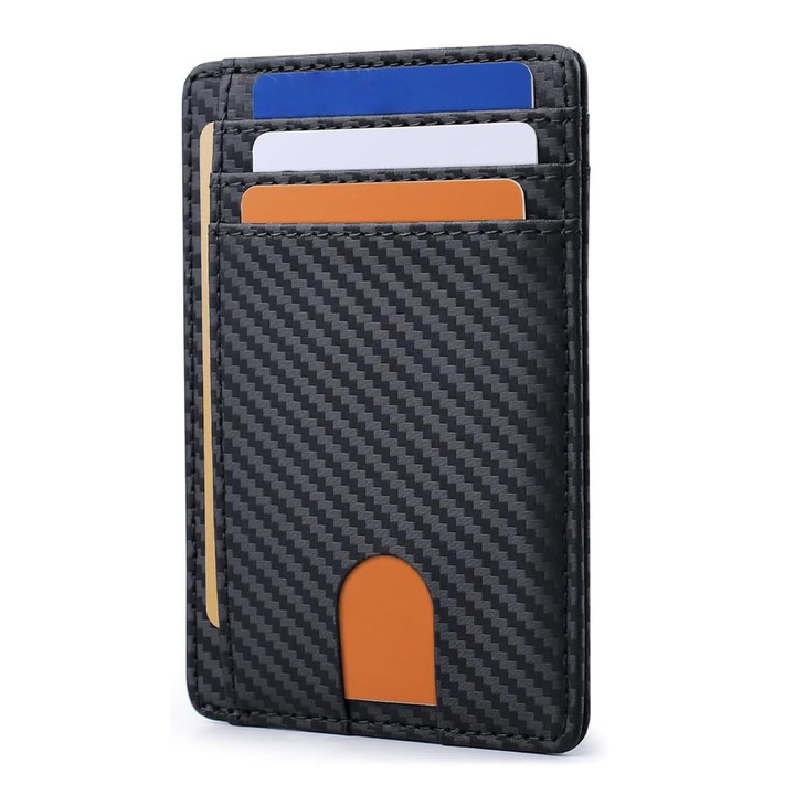 Portofel barbati, AFKSMILE, 100% piele naturala, securizat RFID, negru, 11.4x8x0.9cm