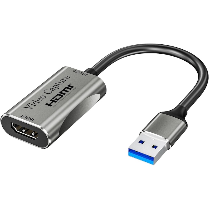 Placa de captura OBS, USB HDMI HD 1080P audio si video, 4K, portabila, transmisie live, plug and play, compatibil pe scara larga, OUYLAF, Gri