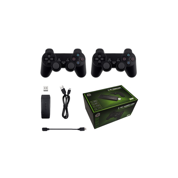 Consola jocuri retro tip stick M8, 10000 jocuri, 2 controllere wireless, HDMI, 64 GB, negru