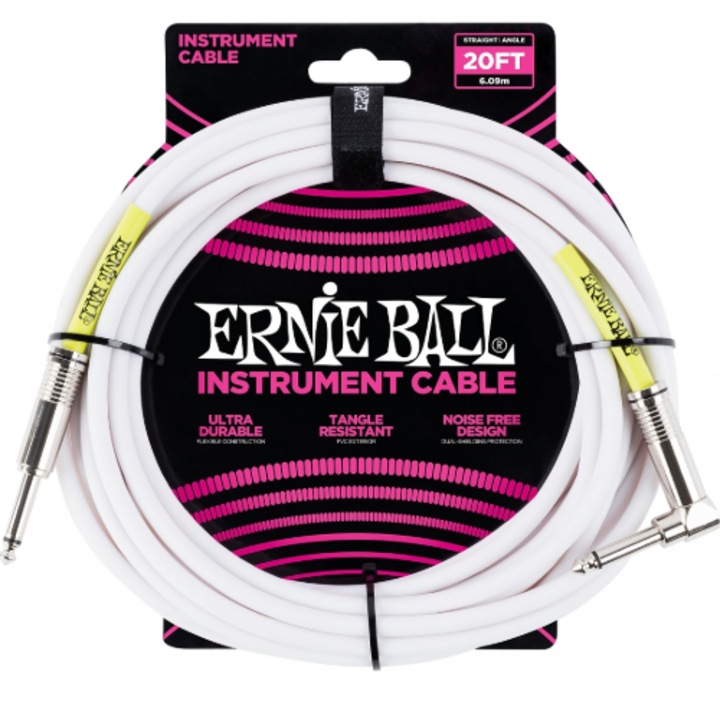 Cablul instrumental ERNIE BALL EB 6047, 6.09m, alb, cu conectori jack 6,3mm