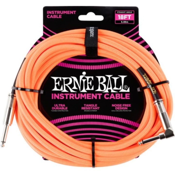 Cabluri instrumentale, ERNIE BALL, 5.49m, Neon Orange, 6.3mm