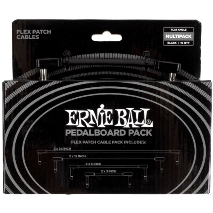 Set 10 cabluri instrumentale, ERNIE BALL, 61cm, 30cm, 15cm, 7,5cm, negru