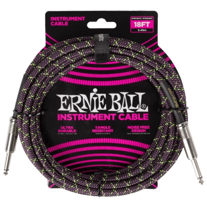 Cabluri instrumentale, ERNIE BALL, 5.49m, dublu ecranat, culoare Purple Python