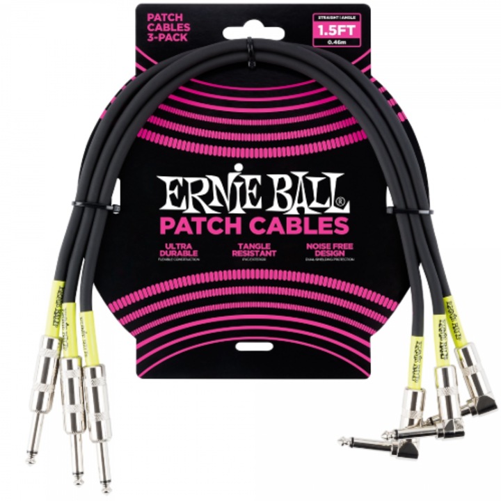 Cabluri instrumentale, ERNIE BALL, set 3 bucati, 0.46m, negru