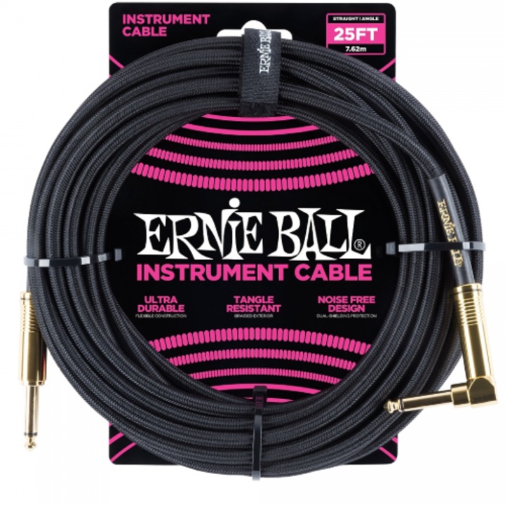 Műszerkábelek, ERNIE BALL, 7.62m, fekete, 6.3mm jack