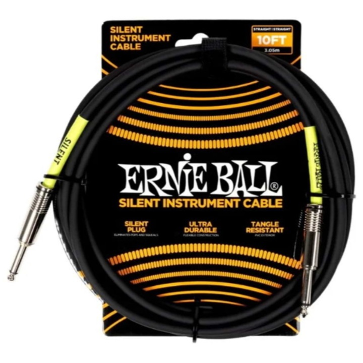 Cabluri instrumentale, Ernie Ball, 3m, negru, Silent Plug
