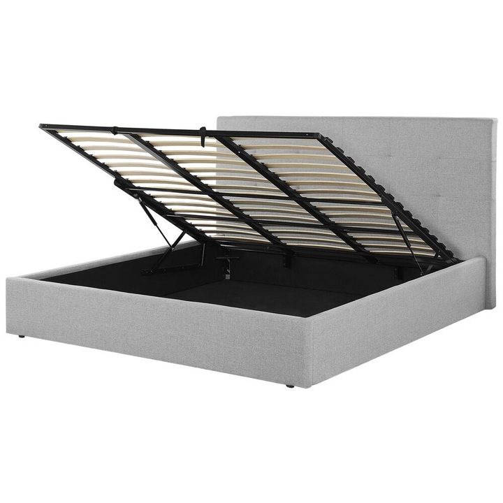 Szürke kárpitozott ágyneműtartós franciaágy 180 x 200 cm Lorient