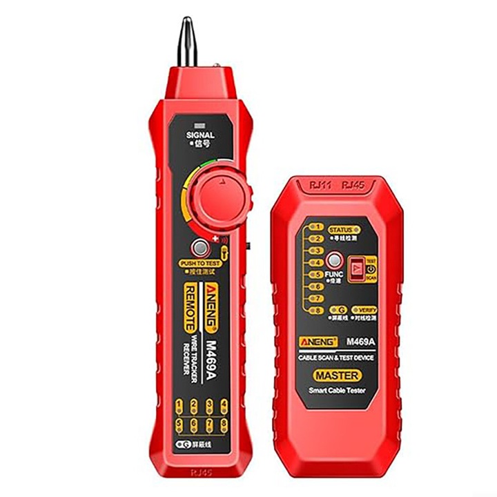 Tester multifunctional pentru cabluri de retea M469A, Duueyct, detectare linii telefonice, RJ11/RJ45, tester anti-interferente, gasiti punctul rupt al cablului de retea si verificati cablul, portabil, negru