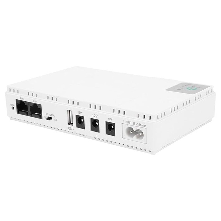 Rqiurpn, Мини UPS преносим, 10400mAh, 5V/9V/12V, за рутери, камери, бял