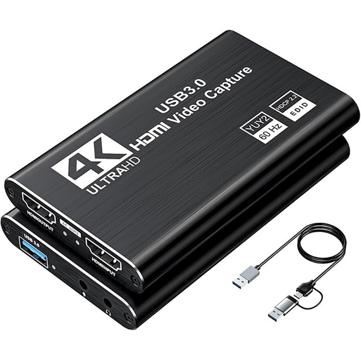 Карта за заснемане на видео Rqiurpn 4K USB 3.0 черна 10x5x2см