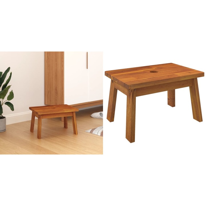 Taburet cu 1 treapta, 38x26x22 cm, lemn masiv de acacia