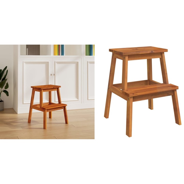 Taburet cu 2 trepte, 40x38x50 cm, lemn masiv de acacia
