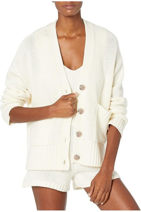 Cardigan dama The Drop, alb, bumbac, Alb