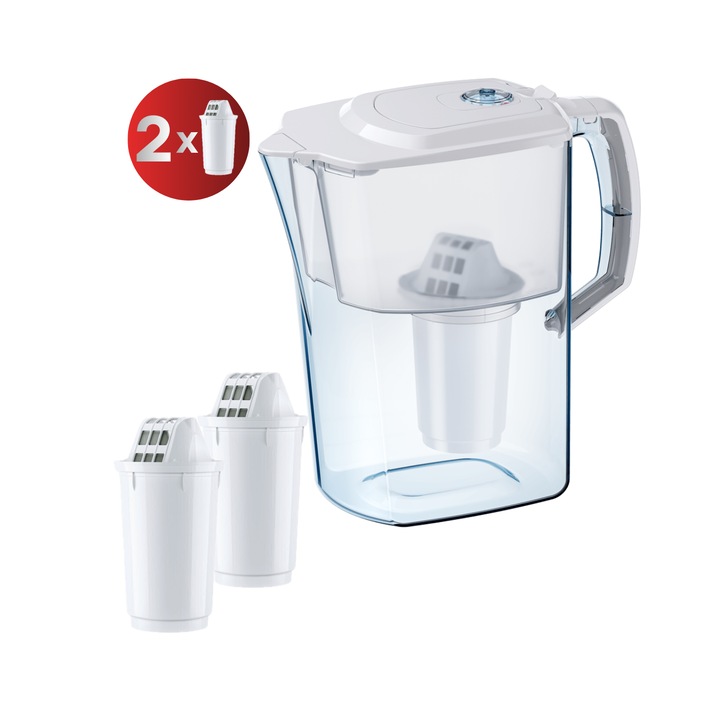 Cana filtranta Aquaphor Atlant A5 cu 2 filtre incluse, Alb, capacitate 4L, cu filtrare pana la 350L