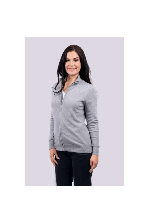 Cardigan dama din bumbac fin, cu fermoar pe toata lungimea, Legend Classics - LE971, Gri melange