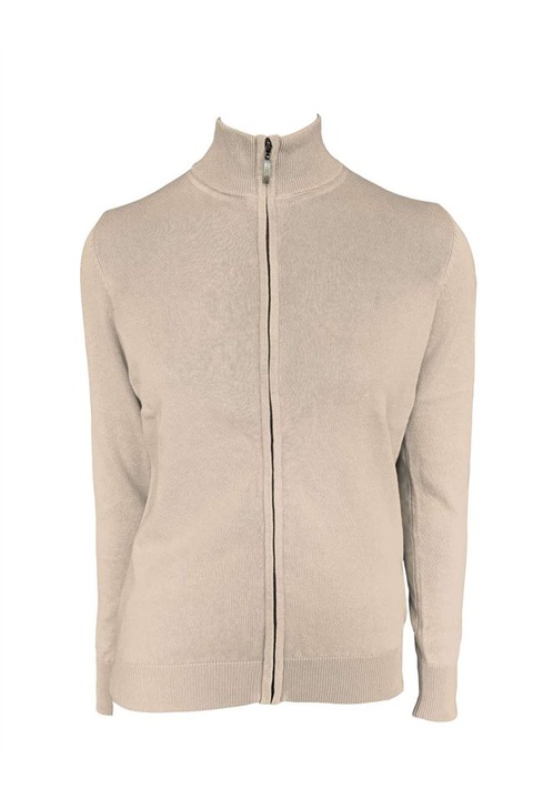 Cardigan dama din bumbac fin, cu fermoar pe toata lungimea, Legend Classics - LE971, Nisipiu