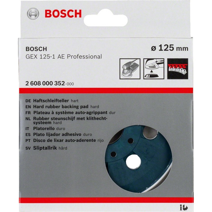 Bosch csiszolótányér, 125mm, nagy keménységű, 8 lyuk, 1 darabos készlet