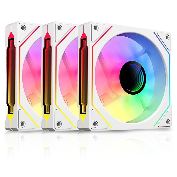Ventilator carcasa ARGB 12CM, XONGSOR®, 5V 3 pini, 1200 RPM, ventilator racire PC 120x120x25mm, pachet 3 bucati, alb