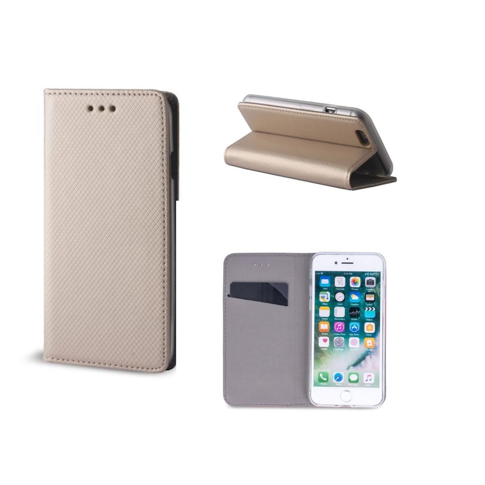 Husa carte Smart Stand, G-Tech, compatibila cu Xiaomi Redmi A7 Pro, buzunar card, piele ecologica, Auriu