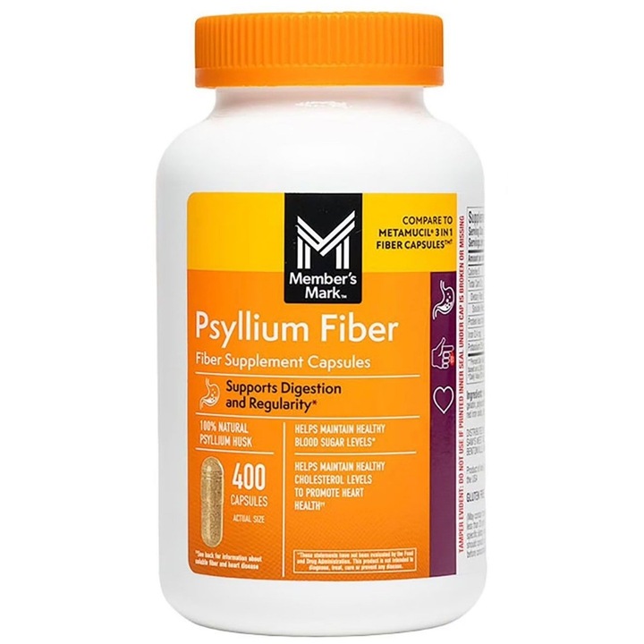 Supliment Alimentar, Member's Mark, Psyllium Fiber, Fibre Solubile, Sustine Sanatatea Digestiva si Ajuta la Reglarea Tranzitului Intestinal, 400 capsule