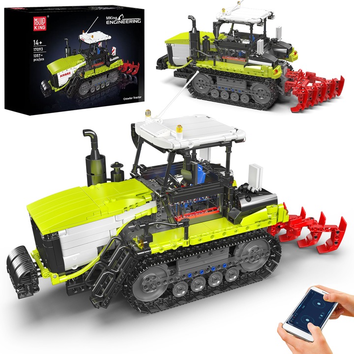 Set de Constructie, Mould King, Technic, 17093, Tractor pe Senile RC, 1357 piese,43.7x16.8x24.8cm, pentru baieti si fete peste 14 ani