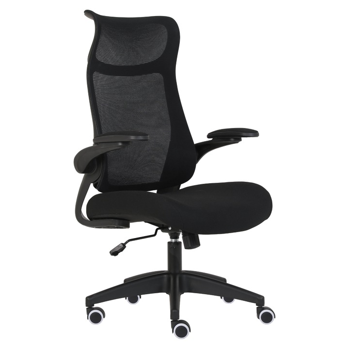 Irodai szék, Decorer, Seton, fekete, 64x60x107-117 cm, állítható háttámlával és karfával