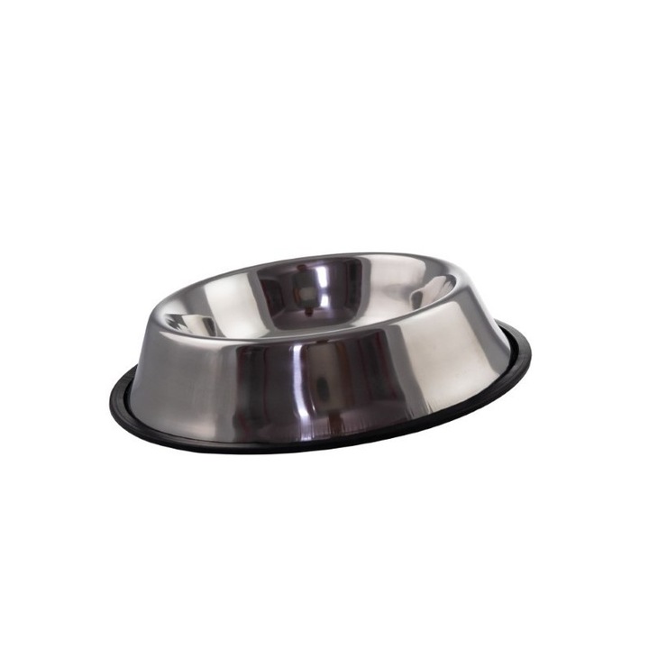 Bol inox pentru hrana caini si pisici cu garnitura antialunecare de silicon 700 ml