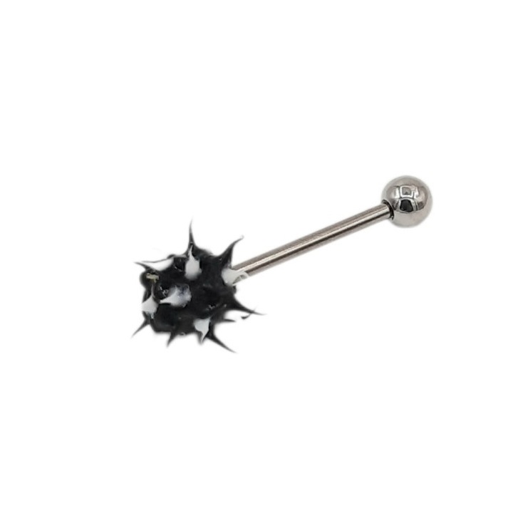 Percing inox de limba cu un arici de silicon negru cu alb de 1 cm si lungime 3 cm Amanda