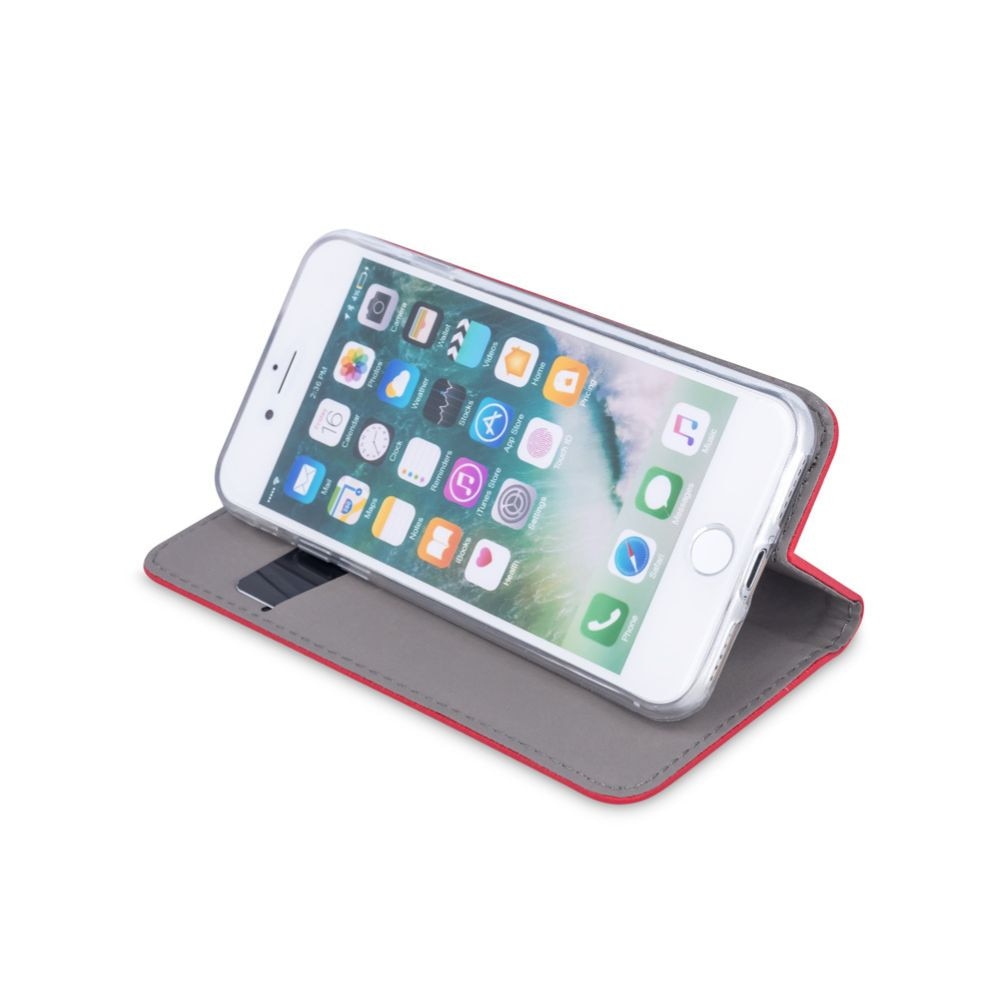 Husa carte Smart Stand, G-Tech, compatibila cu Xiaomi Redmi A7 Pro, buzunar card, piele ecologica, Rosu