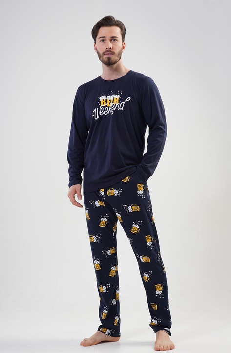 Pijama bumbac Vienetta, Beer WeekEnd, bleumarin