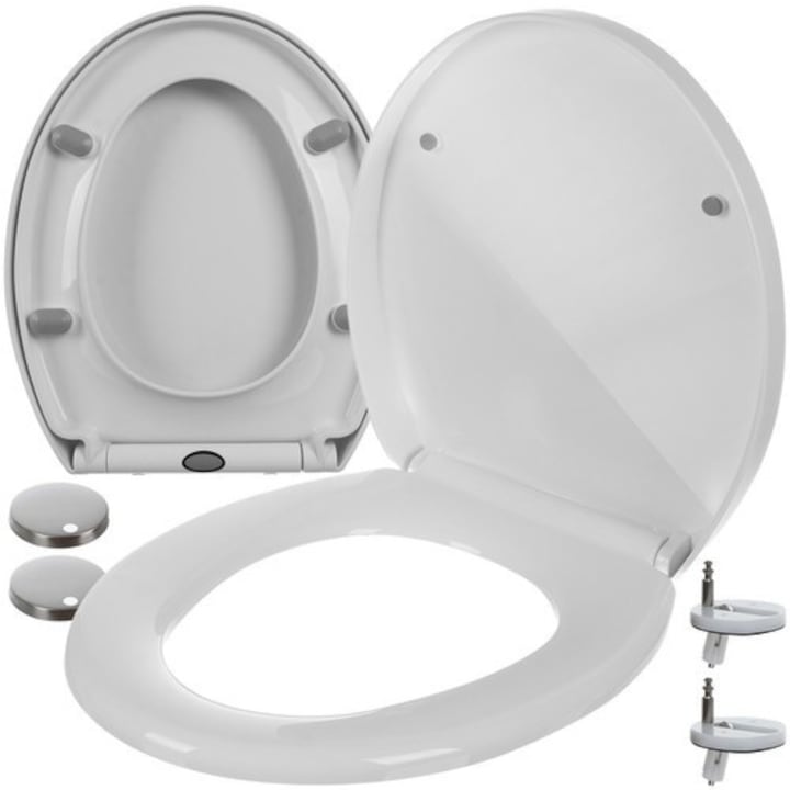 Capac WC soft-close, universal, fabricat din polipropilena rezistenta (PP), cu Balamale din otel inoxidabil