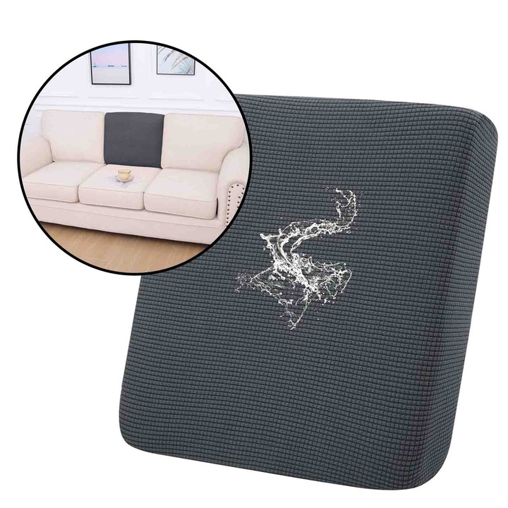 Husa protectie canapea Asskanaer, elastica, impermeabila, gri inchis, 65x65x25cm