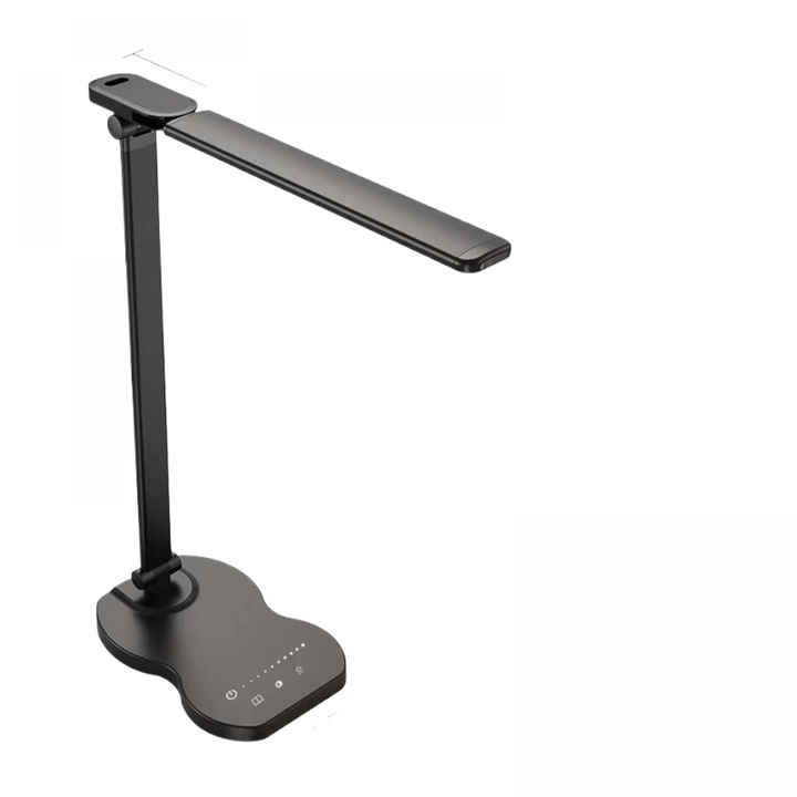 Lampa De Birou, 5 Moduri De Lumina, 10 Intensitati, Control Tactil, 2 Lumini De Veghe, Functie temporizator, reglare multi-unghi, Negru