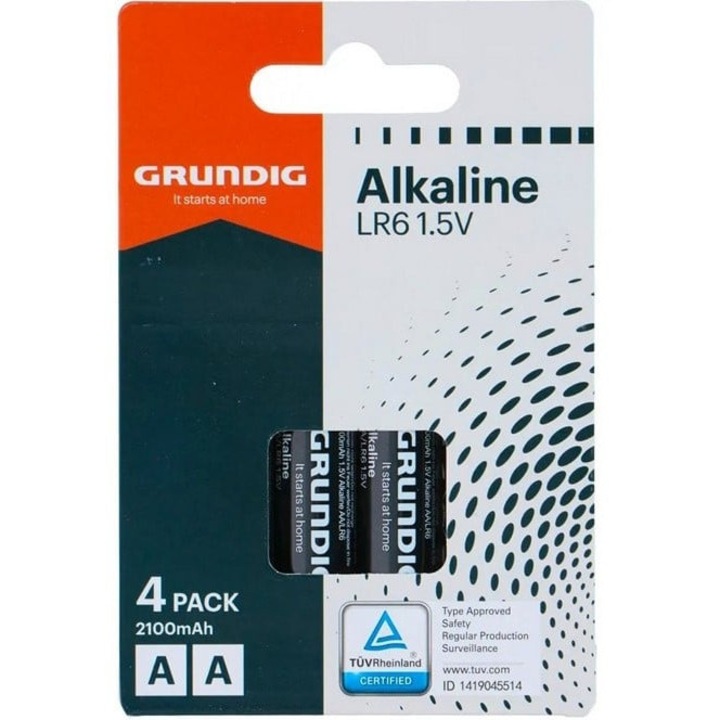 Set 4 baterii alcaline, Grundig, AA LR6 1.5 V / 2100 mAh