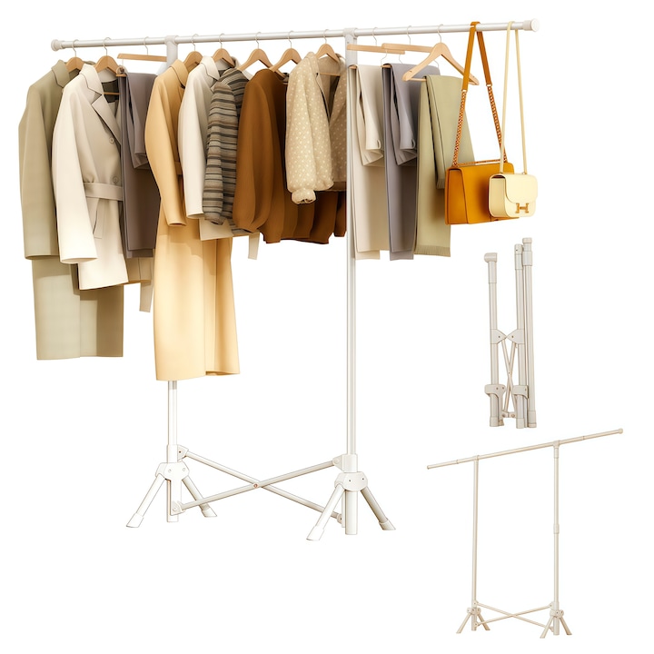 Uscator Vertical pentru Rufe Wacorresi, extensibil, Uscator Rufe, montare usoara, Depozitare si Suport Haine,25 kg, 144x34x154cm, Alb