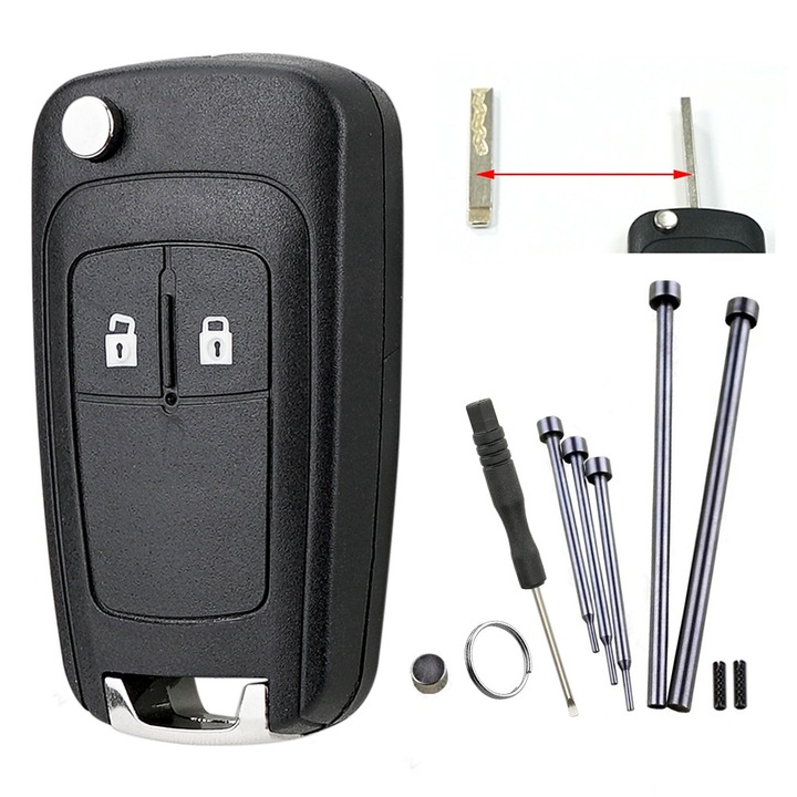 Carcasa Cheie Auto pentru Opel Vauxhall Insignia, Astra J Mokka Meriva B Zafira C Corsa E Karl Mokka Chevrolet si Buick 2 butoane + Cu instrument de indepartare a stiftului reparatii DIY