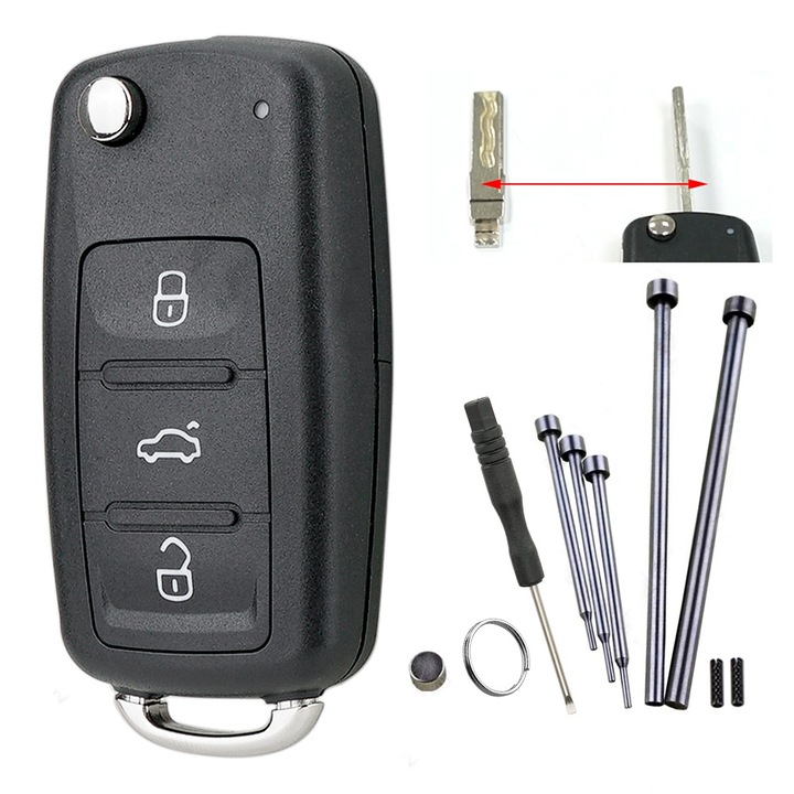 Carcasa Cheie Auto 3 Butoane Pentru Vw Golf Mk6 Beetle Caddy Jetta Polo Tiguan Touran Up Seat Leon Skoda Sharan Tiguan Touran Octavia, Set cu Instrument de Extragere Pin, pentru Chei Pliabile