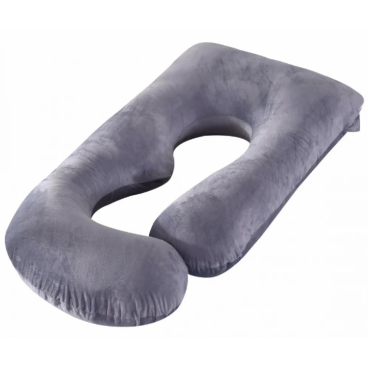 Perna ortopedică multifuncțională pentru gravide, design ergonomic, culoare gri, 110x60x80cm