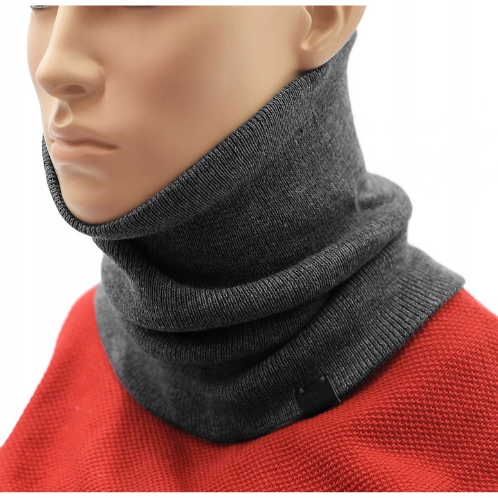 Fular tip caciula unisex Pako, 2 straturi, acrilic, grafit, 21x25cm