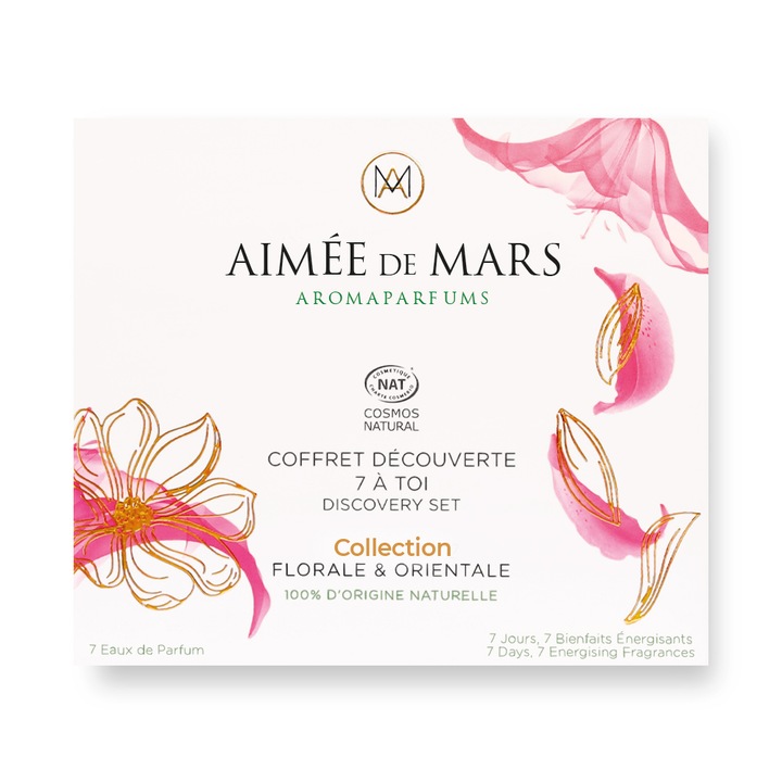 Aimee de Mars 7 természetes parfüm felfedező készlet, virágos, fehér-rózsaszín, 1,5 ml, 13,5x12x2 cm