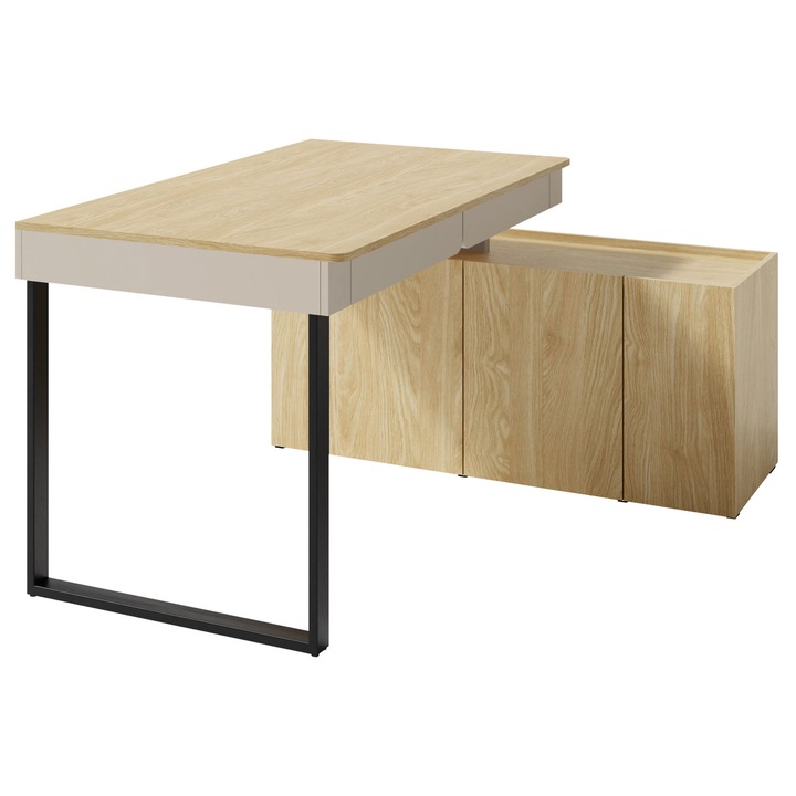 Birou Cubonis CB10, MIRJAN 24, bej nisip + stejar uleiat, 63x228x75 cm