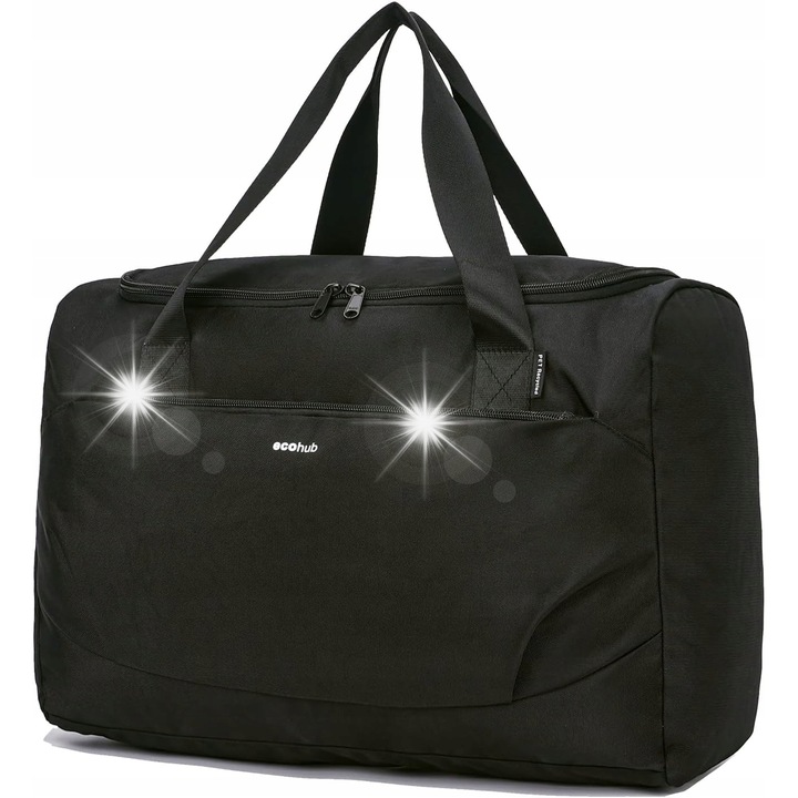 Ecohub utazótáska, 45x33x20cm, fekete, 30L kapacitás, ökopolészter anyag