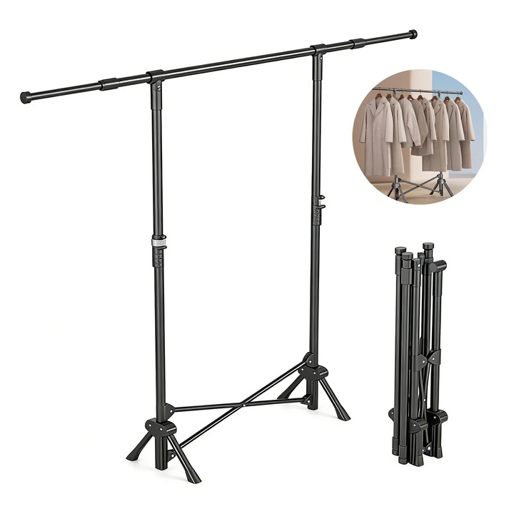 Wacorresi® függőleges ruhaszárító, kihúzható ruhaszárító, vastag anyagból, azonnal használható, könnyen tárolható, 25 kg teherbírás, kiterjesztett méretek: 144x34x154 cm, összecsukott méretek: 93x11x5 cm, fekete